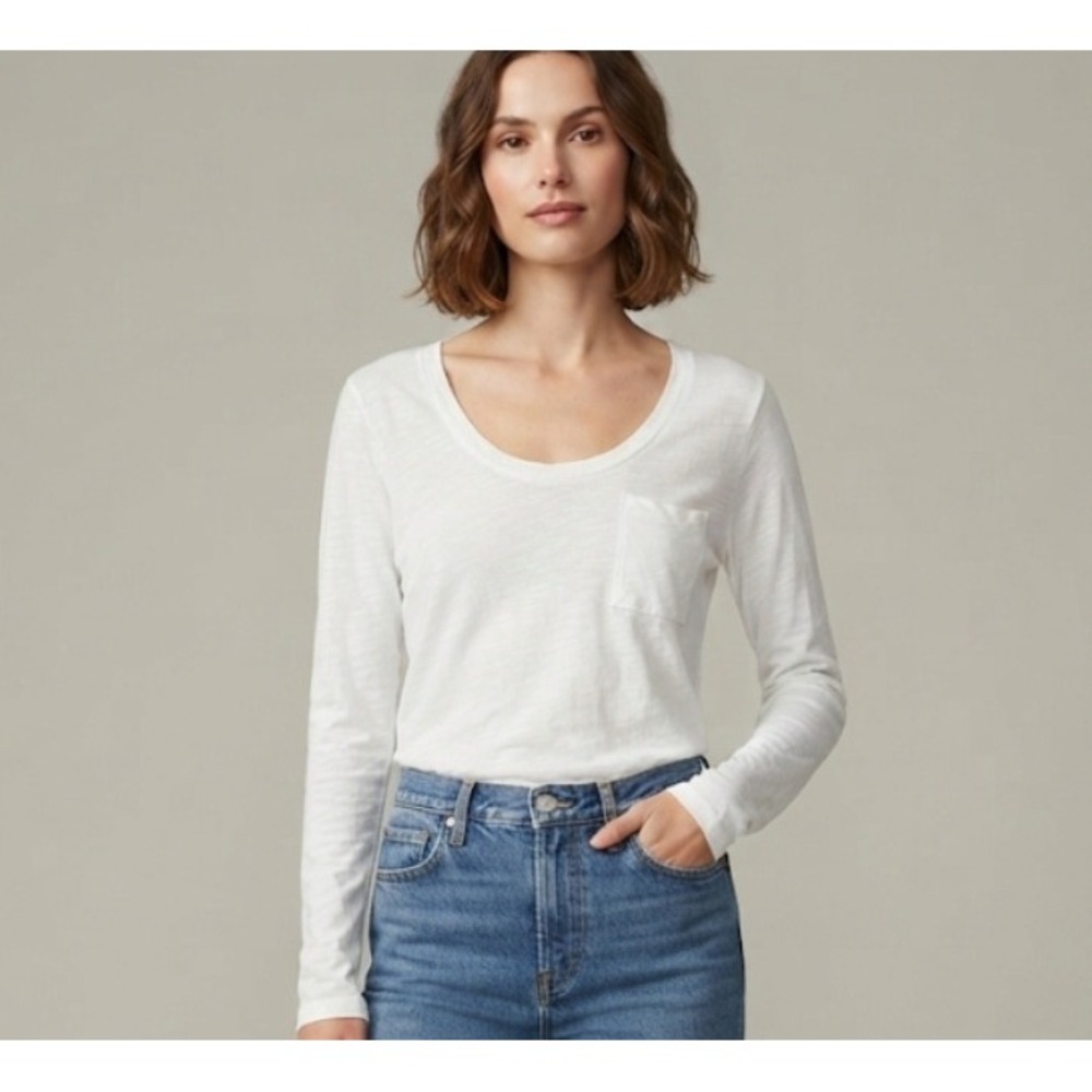 Social Standard by Sanctuary Womens White Slub Knit Scoop Neck Long Sleeve Tee L